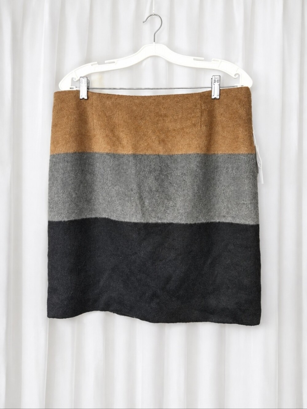 Amanda + Chelsea Camel Gray Charcoal Colorblock Wool Blend Lined Straight Skirt